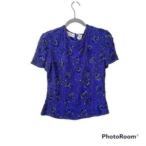 💥 Scala Silk Sequin Beaded Top  Size Small
